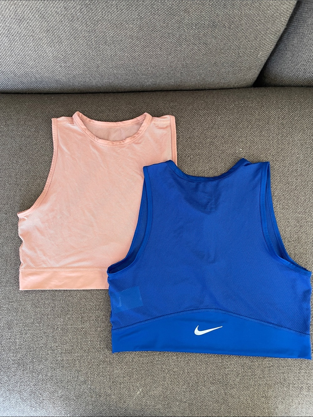 Nike Women’s Blue and Peach Cropped Athletic Tank Tops